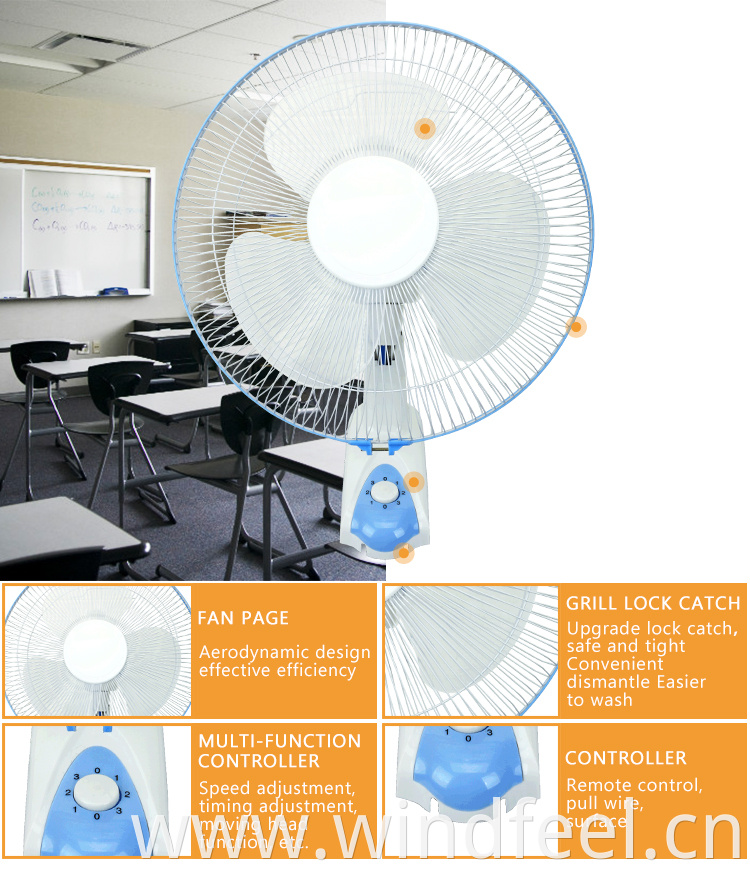 Wall mounted fans with 3 blades 16 inch domestic high quality wall fan 3 PP blade Aluminum motor wall fans